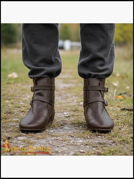 Genuine Leather Ankle Medieval Boots Pointed Toe Buckle Viking Pirate